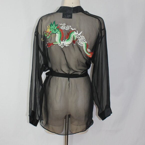Marilyn Monroe by Warner's Womens  Black Sheet Dragon Embroidered Robe sz Medium - Picture 1 of 9